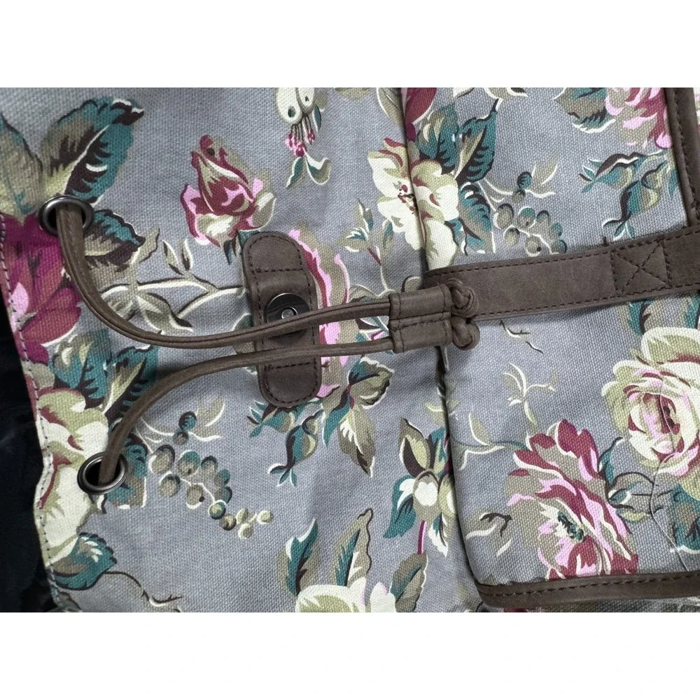 American Eagle Floral Canvas Drawstring Rucksack Backpack Gray Pink OS 169956